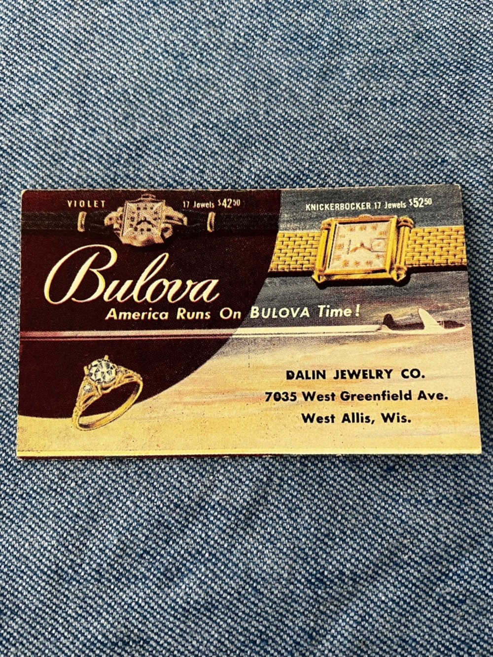 Vintage Bulova Watch Advertisement Ink Pen  Blotter Dalin Jewelery Co Wisconsin